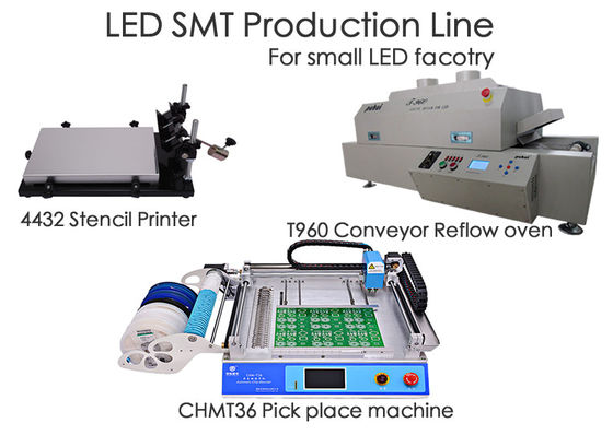 Dây chuyền sản xuất LED SMT Máy gắn chip CHMT36, Máy in bút chì, Lò nướng Reflow T960, cho nhà máy nhỏ