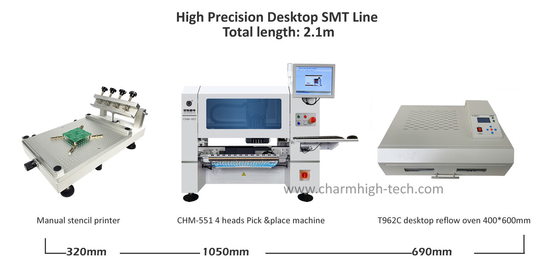 Độ chính xác cao 0201 Đường dây lắp ráp PCB máy tính để bàn 4 đầu CHM-551 SMD Pick and Place Machine Reflow Oven T962C