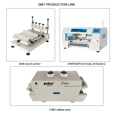 Đường SMT nhỏ 60 Bộ cấp 4 đầu CHMT560P4 Máy P&P SMT / lò phản dòng T961 / Máy in dán hàn 3040